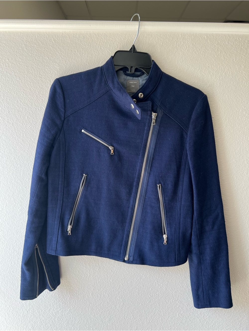GAP Navy Asymmetrical Zip Moto Jacket